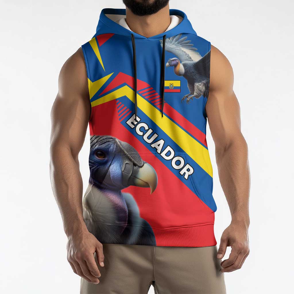 Ecuador Sleeveless Hoodie with Andean Condor and Chevron Stripe Design - Wonder Print Shop