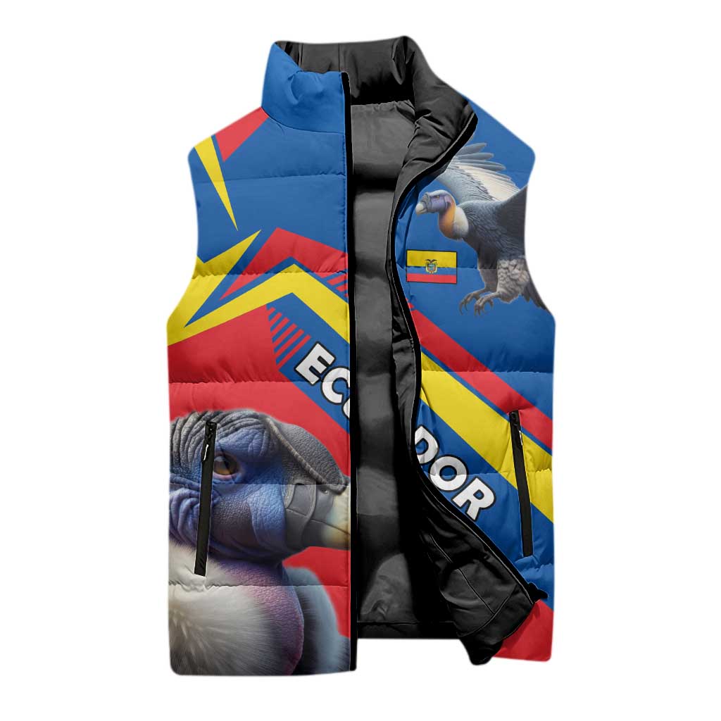 Ecuador Sleeveless Puffer Jacket with Andean Condor and Chevron Stripe Design - Wonder Print Shop