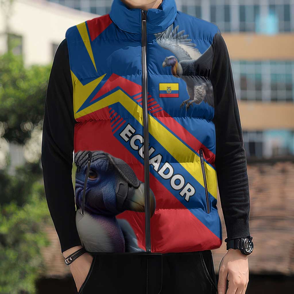 Ecuador Sleeveless Puffer Jacket with Andean Condor and Chevron Stripe Design - Wonder Print Shop