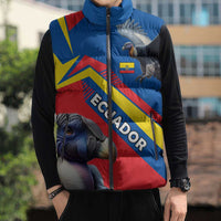 Ecuador Sleeveless Puffer Jacket with Andean Condor and Chevron Stripe Design - Wonder Print Shop