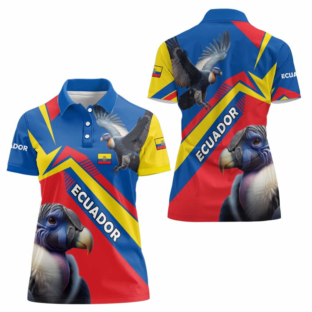 Ecuador Women Polo Shirt with Andean Condor and Chevron Stripe Design - Wonder Print Shop