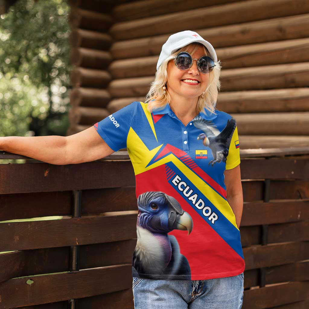 Ecuador Women Polo Shirt with Andean Condor and Chevron Stripe Design - Wonder Print Shop