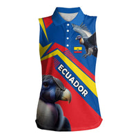 Ecuador Women Sleeveless Polo Shirt with Andean Condor and Chevron Stripe Design - Wonder Print Shop