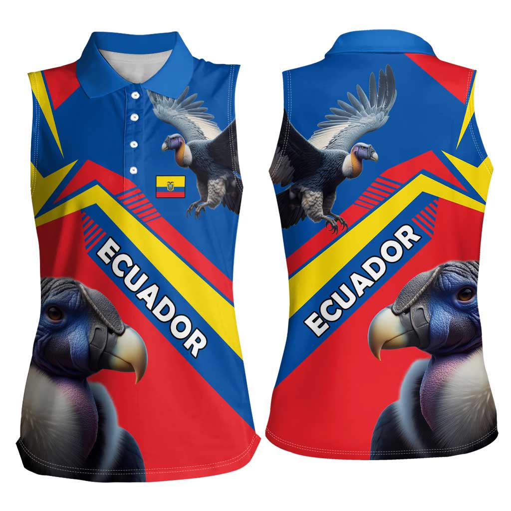 Ecuador Women Sleeveless Polo Shirt with Andean Condor and Chevron Stripe Design - Wonder Print Shop