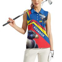 Ecuador Women Sleeveless Polo Shirt with Andean Condor and Chevron Stripe Design - Wonder Print Shop