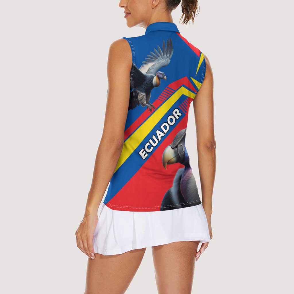 Ecuador Women Sleeveless Polo Shirt with Andean Condor and Chevron Stripe Design - Wonder Print Shop