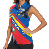 Ecuador Women Sleeveless Polo Shirt with Andean Condor and Chevron Stripe Design - Wonder Print Shop
