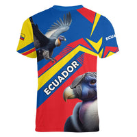 Ecuador Women V-Neck T-Shirt with Andean Condor and Chevron Stripe Design - Wonder Print Shop