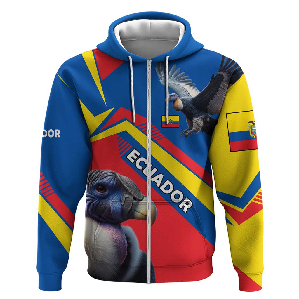 Ecuador Zip Hoodie with Andean Condor and Chevron Stripe Design - Wonder Print Shop