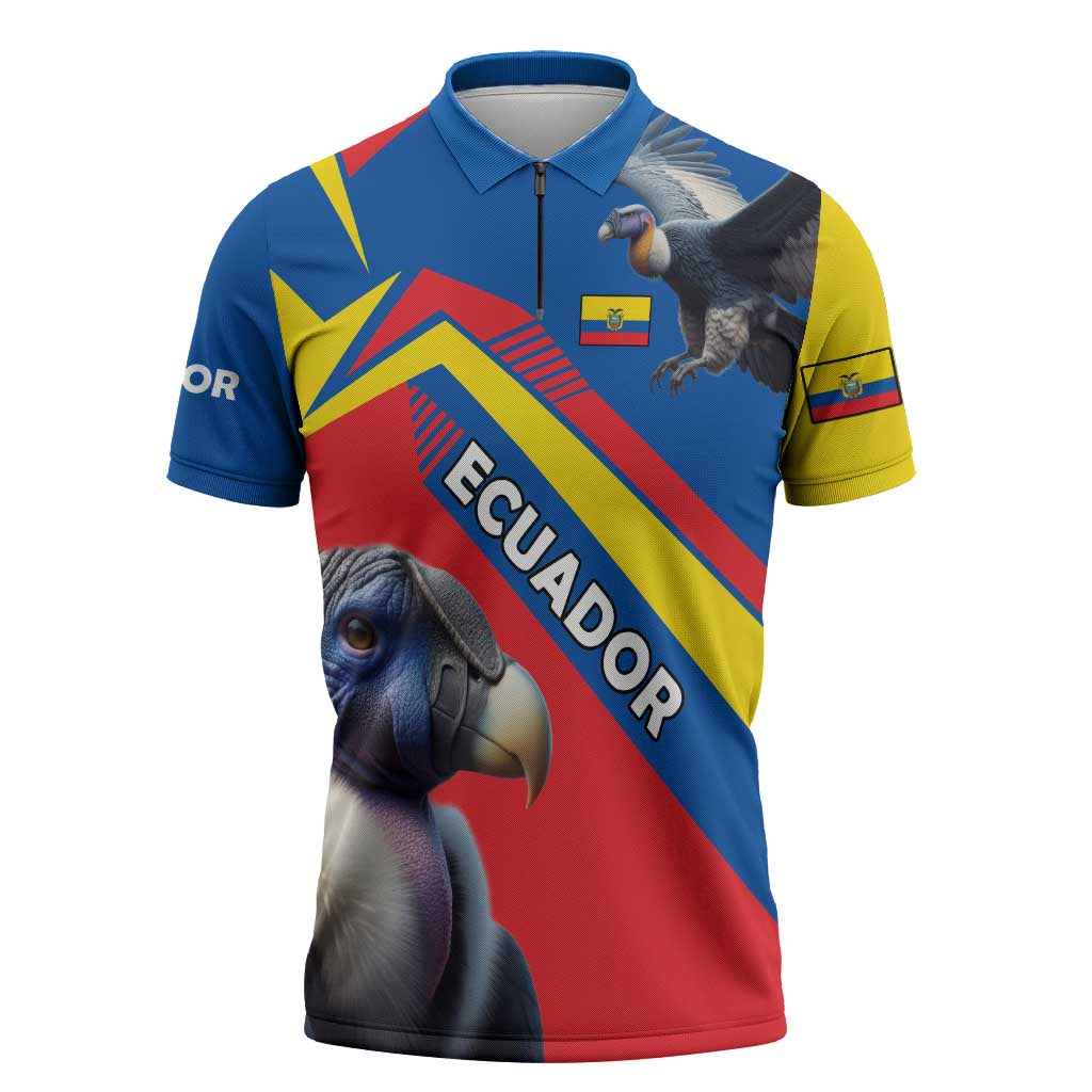 Ecuador Zipper Polo Shirt with Andean Condor and Chevron Stripe Design - Wonder Print Shop