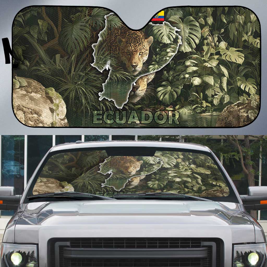 Ecuador Auto Sun Shade with Jaguar Rainforest Map Design - Wonder Print Shop