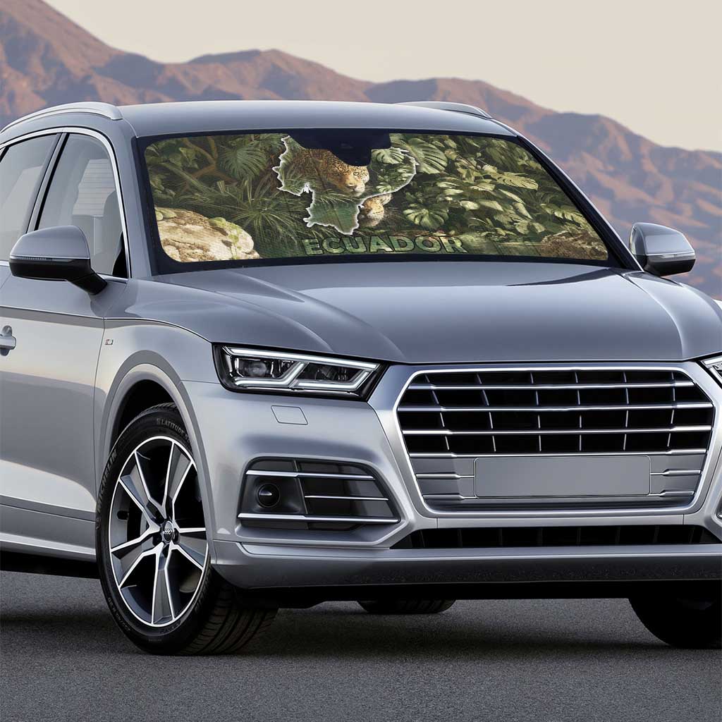 Ecuador Auto Sun Shade with Jaguar Rainforest Map Design - Wonder Print Shop