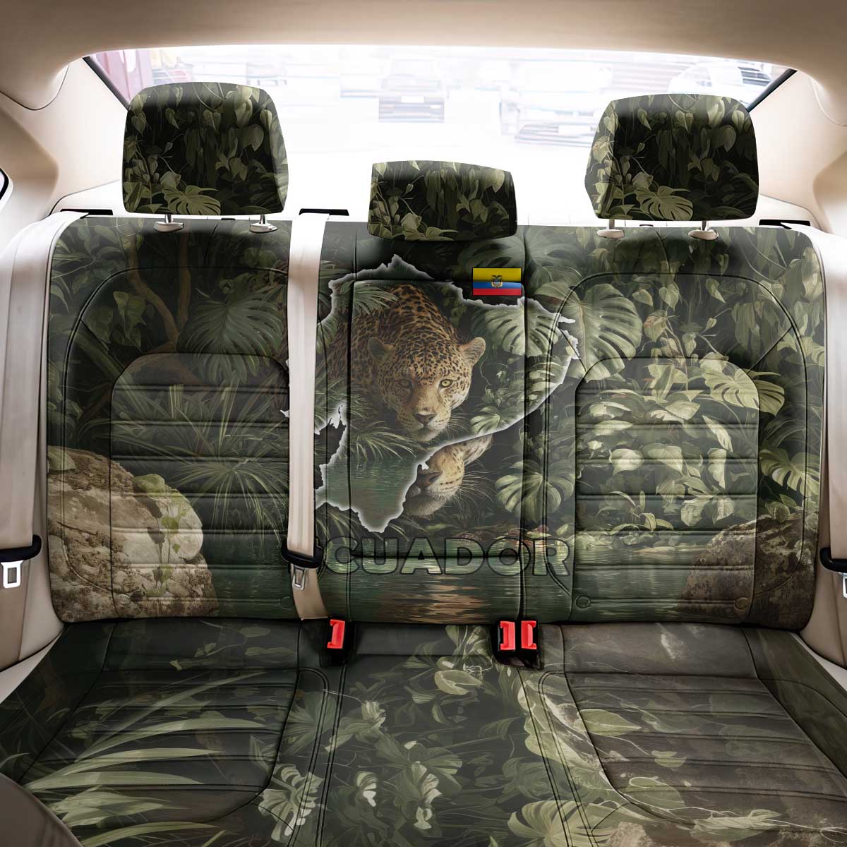 Ecuador Back Car Seat Cover with Jaguar Rainforest Map Design - Wonder Print Shop
