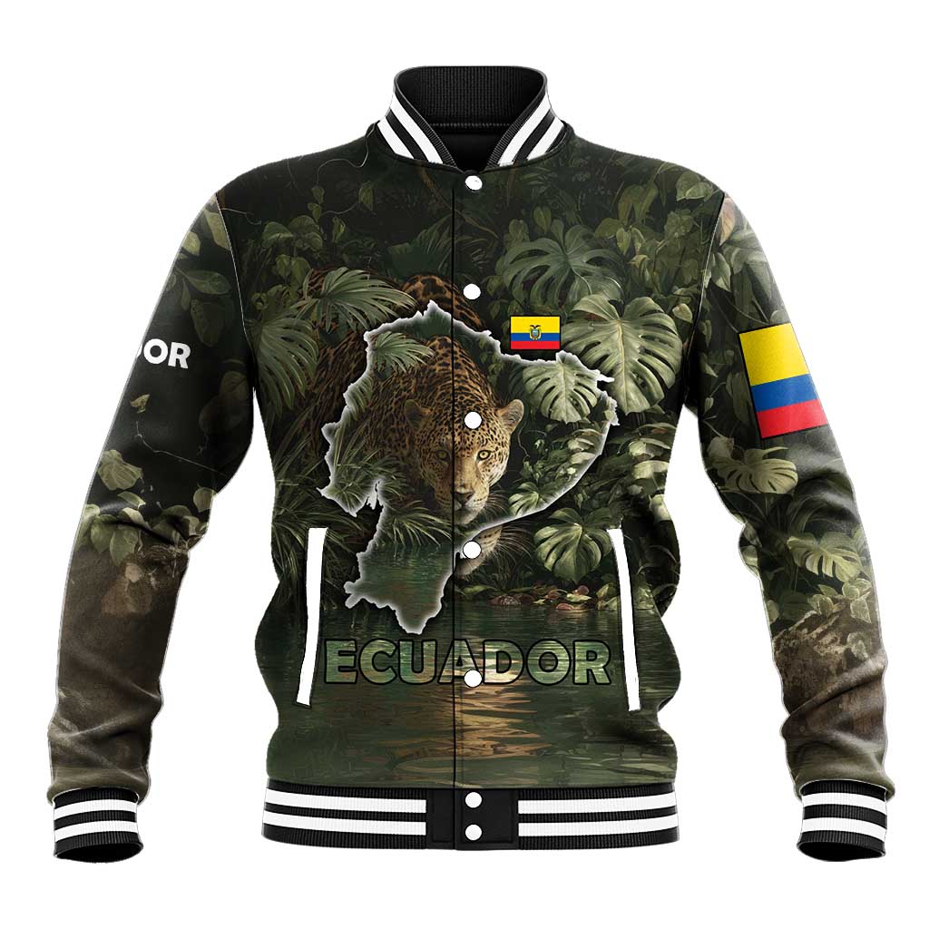 Ecuador Baseball Jacket with Jaguar Rainforest Map Design - Wonder Print Shop