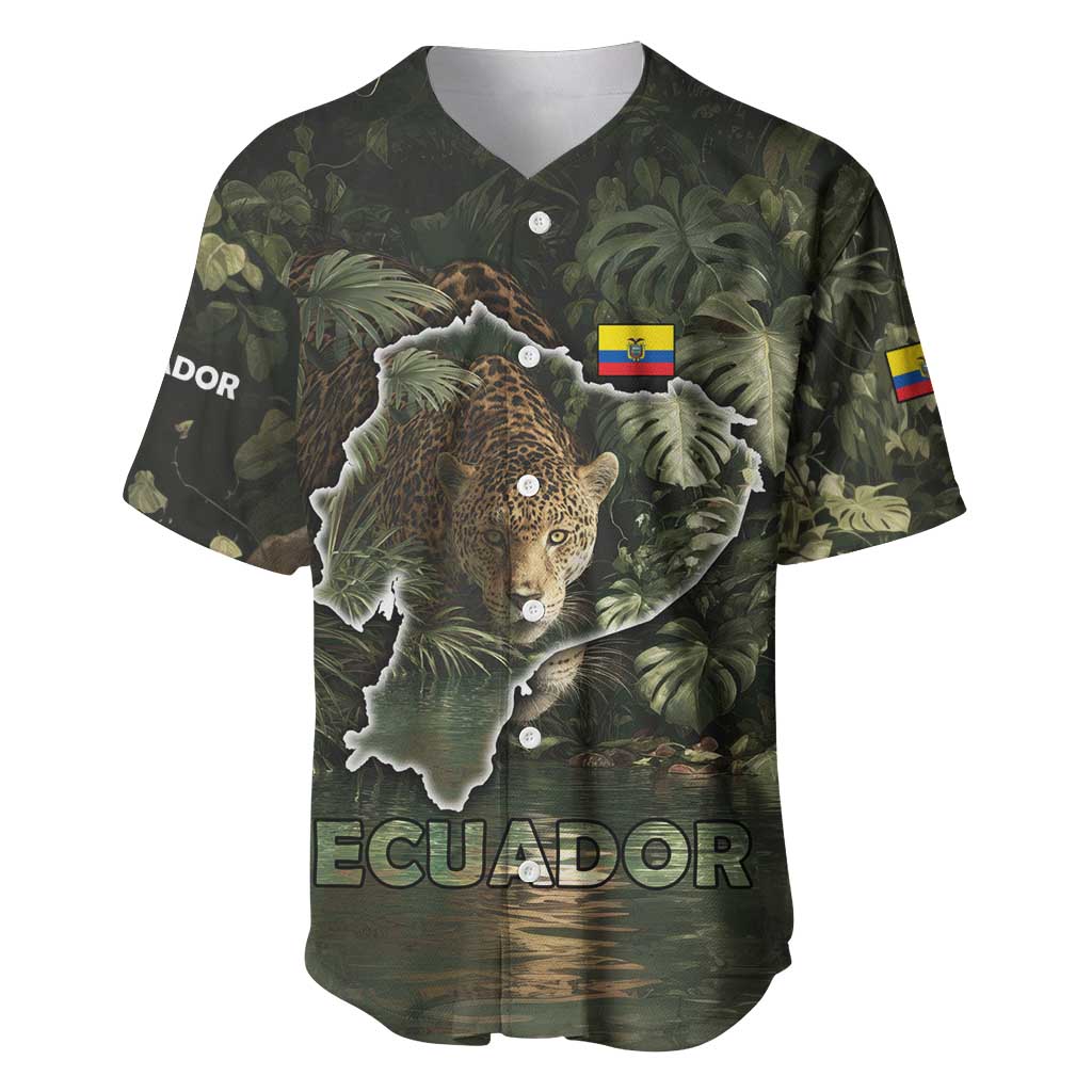 Ecuador Baseball Jersey with Jaguar Rainforest Map Design - Wonder Print Shop