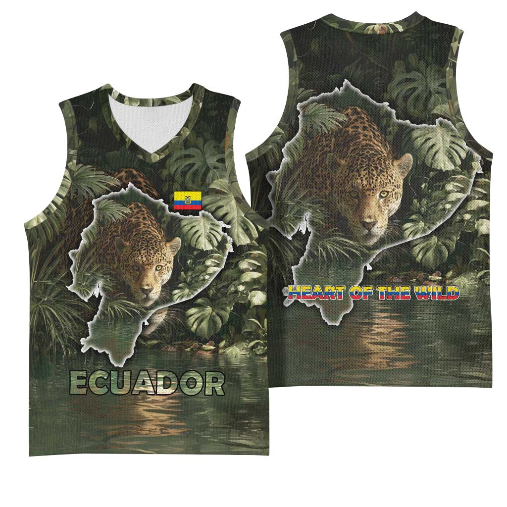 Ecuador Basketball Jersey with Jaguar Rainforest Map Design - Wonder Print Shop