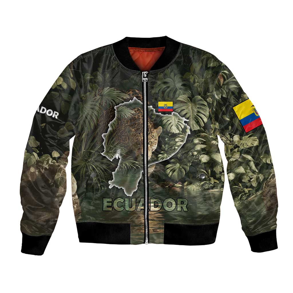 Ecuador Bomber Jacket with Jaguar Rainforest Map Design - Wonder Print Shop