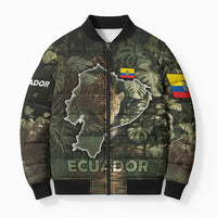 Ecuador Bomber Puffer Jacket with Jaguar Rainforest Map Design - Wonder Print Shop