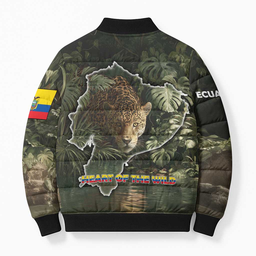 Ecuador Bomber Puffer Jacket with Jaguar Rainforest Map Design - Wonder Print Shop