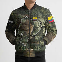 Ecuador Bomber Puffer Jacket with Jaguar Rainforest Map Design - Wonder Print Shop