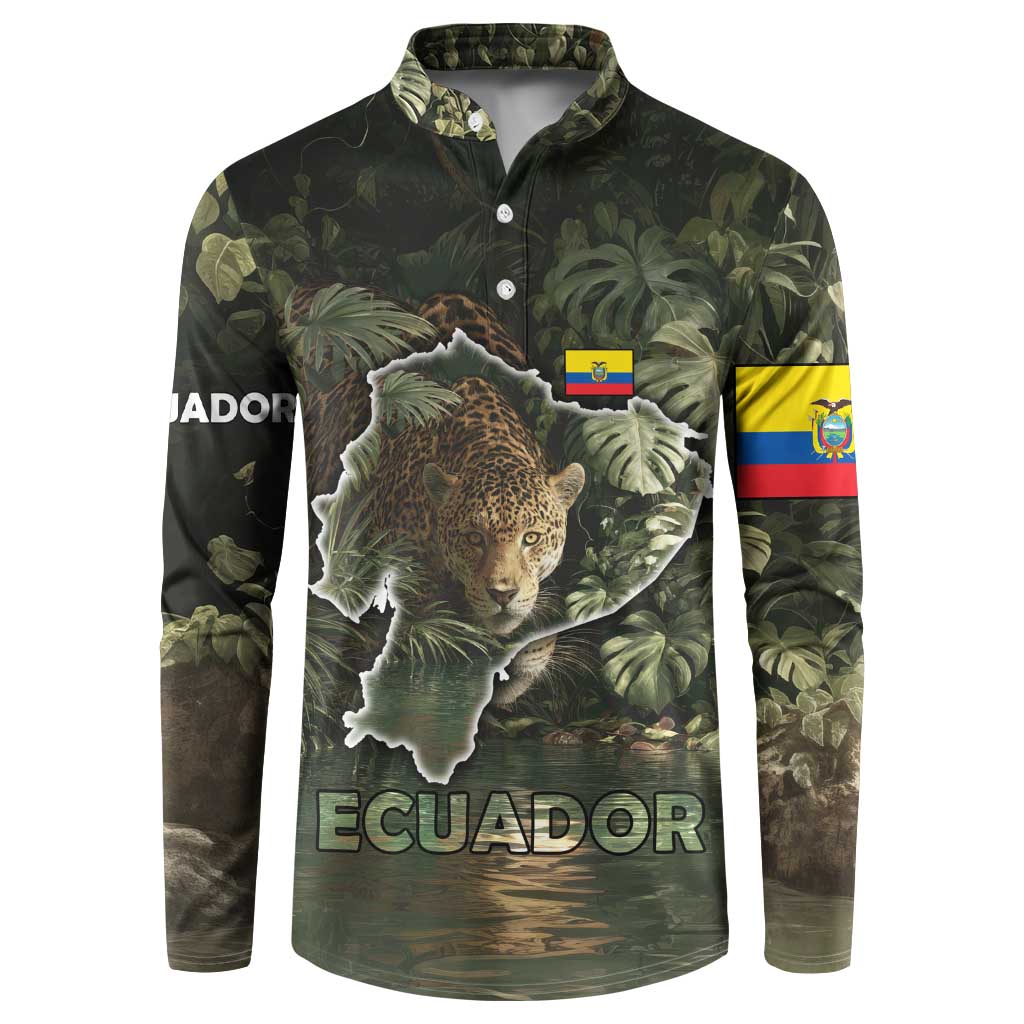 Ecuador Button Sweatshirt with Jaguar Rainforest Map Design - Wonder Print Shop