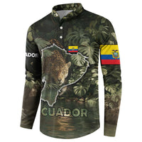 Ecuador Button Sweatshirt with Jaguar Rainforest Map Design - Wonder Print Shop