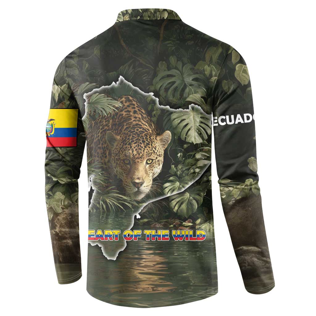 Ecuador Button Sweatshirt with Jaguar Rainforest Map Design - Wonder Print Shop