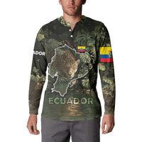 Ecuador Button Sweatshirt with Jaguar Rainforest Map Design - Wonder Print Shop