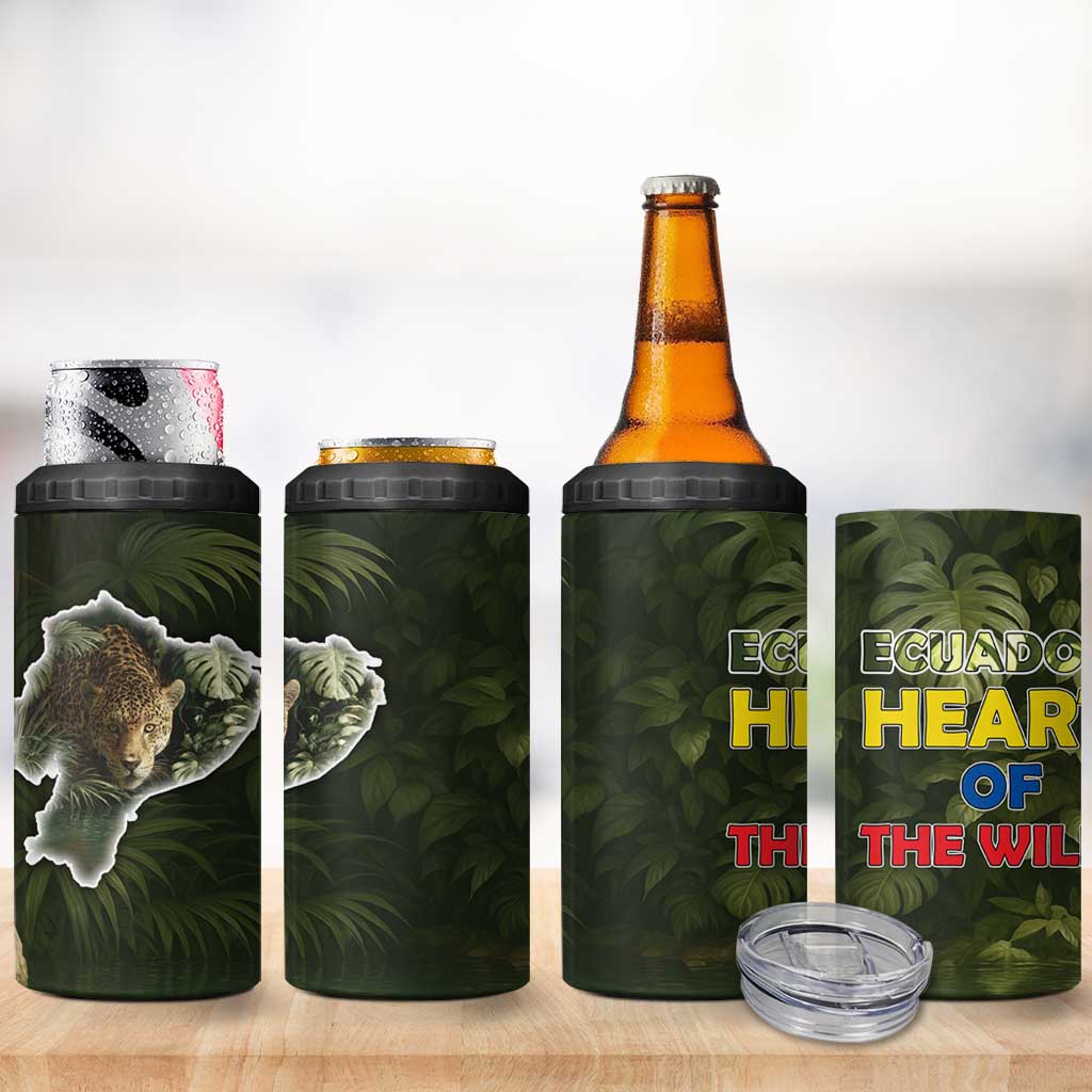 Ecuador 4 in 1 Can Cooler Tumbler with Jaguar Rainforest Map Design - Wonder Print Shop