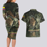Ecuador Couples Matching Long Sleeve Bodycon Dress and Hawaiian Shirt with Jaguar Rainforest Map Design - Wonder Print Shop