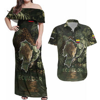 Ecuador Couples Matching Off Shoulder Maxi Dress and Hawaiian Shirt with Jaguar Rainforest Map Design - Wonder Print Shop