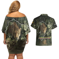 Ecuador Couples Matching Off Shoulder Short Dress and Hawaiian Shirt with Jaguar Rainforest Map Design - Wonder Print Shop