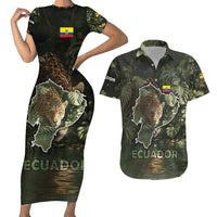 Ecuador Couples Matching Short Sleeve Bodycon Dress and Hawaiian Shirt with Jaguar Rainforest Map Design - Wonder Print Shop
