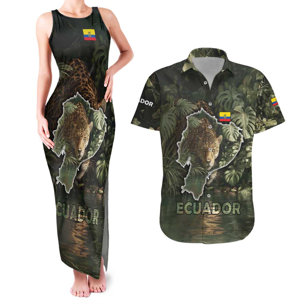 Ecuador Couples Matching Tank Maxi Dress and Hawaiian Shirt with Jaguar Rainforest Map Design - Wonder Print Shop