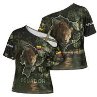 Ecuador Cross Shoulder Shirt with Jaguar Rainforest Map Design - Wonder Print Shop