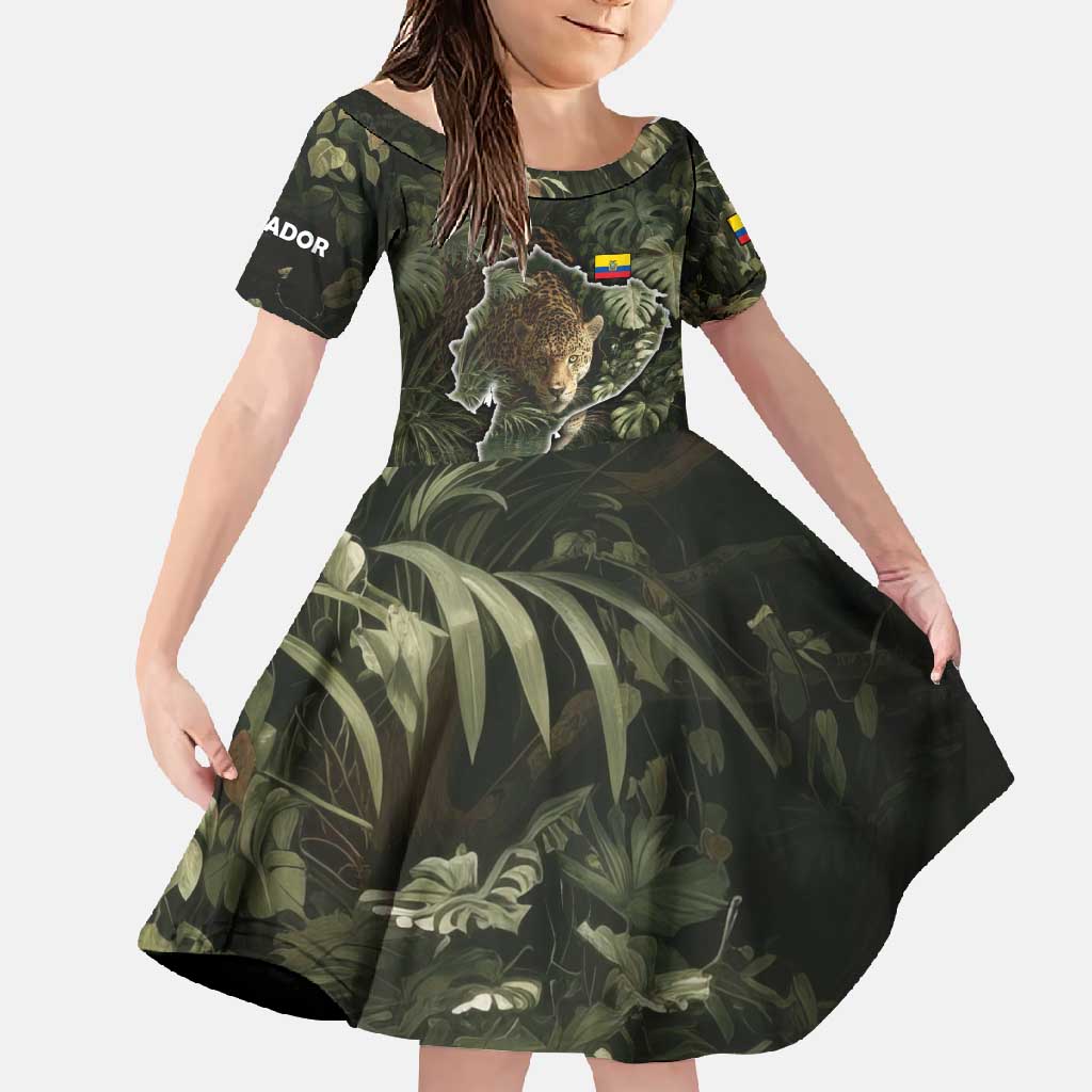 Ecuador Family Matching Long Sleeve Bodycon Dress and Hawaiian Shirt with Jaguar Rainforest Map Design - Wonder Print Shop