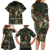 Ecuador Family Matching Long Sleeve Bodycon Dress and Hawaiian Shirt with Jaguar Rainforest Map Design - Wonder Print Shop