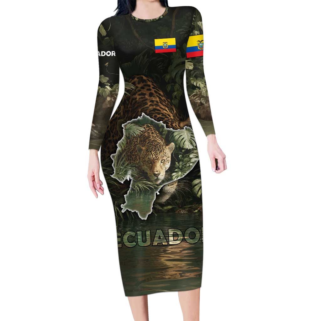 Ecuador Family Matching Long Sleeve Bodycon Dress and Hawaiian Shirt with Jaguar Rainforest Map Design - Wonder Print Shop