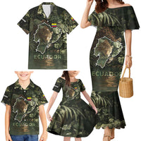 Ecuador Family Matching Mermaid Dress and Hawaiian Shirt with Jaguar Rainforest Map Design - Wonder Print Shop