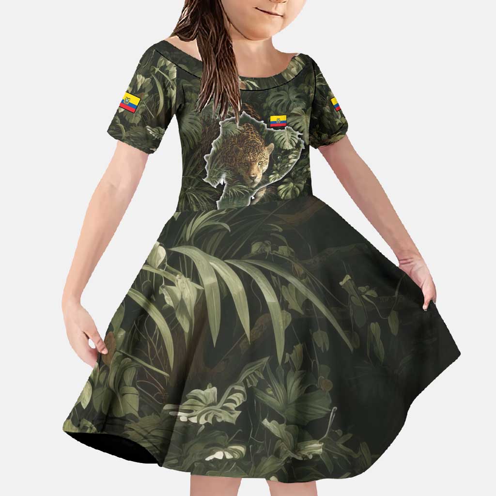 Ecuador Family Matching Off Shoulder Maxi Dress and Hawaiian Shirt with Jaguar Rainforest Map Design - Wonder Print Shop