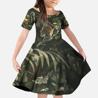 Ecuador Family Matching Off Shoulder Maxi Dress and Hawaiian Shirt with Jaguar Rainforest Map Design - Wonder Print Shop