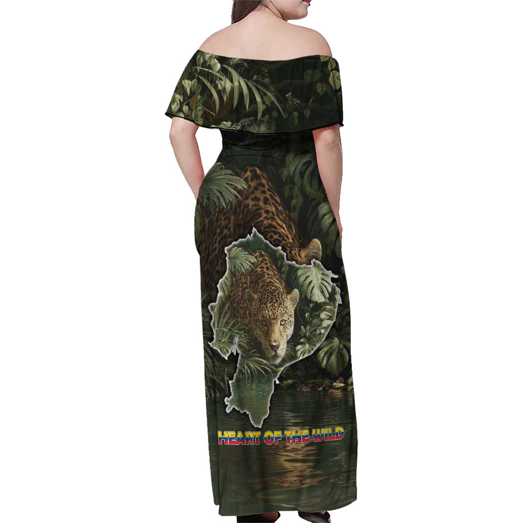Ecuador Family Matching Off Shoulder Maxi Dress and Hawaiian Shirt with Jaguar Rainforest Map Design - Wonder Print Shop