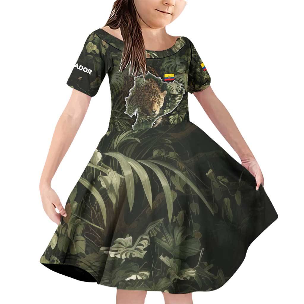 Ecuador Family Matching Off Shoulder Short Dress and Hawaiian Shirt with Jaguar Rainforest Map Design - Wonder Print Shop