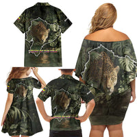 Ecuador Family Matching Off Shoulder Short Dress and Hawaiian Shirt with Jaguar Rainforest Map Design - Wonder Print Shop