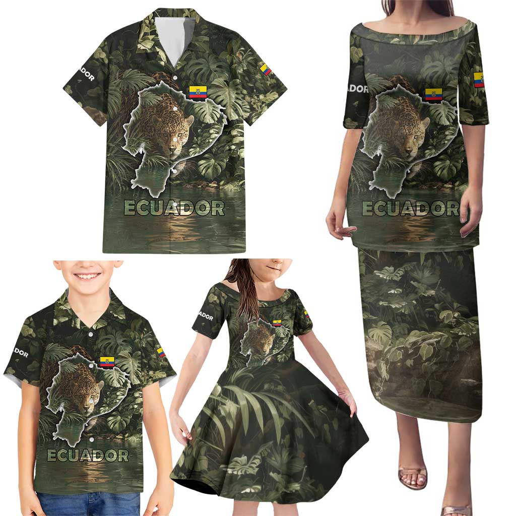 Ecuador Family Matching Puletasi and Hawaiian Shirt with Jaguar Rainforest Map Design - Wonder Print Shop