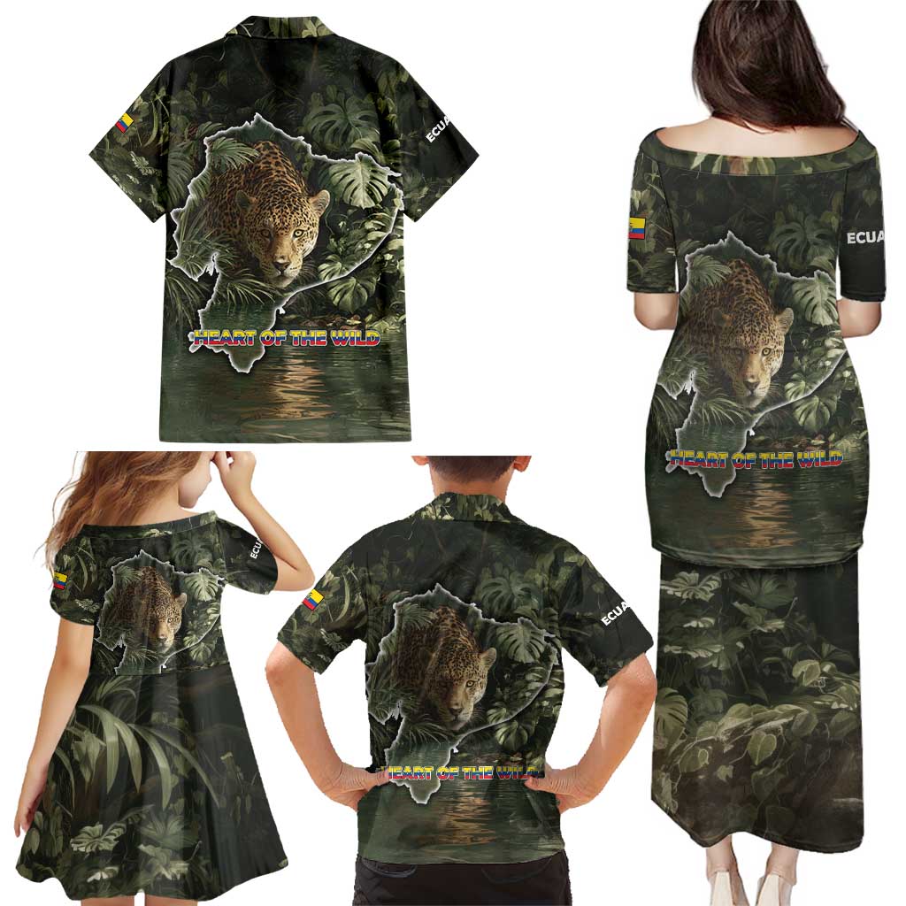 Ecuador Family Matching Puletasi and Hawaiian Shirt with Jaguar Rainforest Map Design - Wonder Print Shop