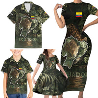 Ecuador Family Matching Short Sleeve Bodycon Dress and Hawaiian Shirt with Jaguar Rainforest Map Design - Wonder Print Shop