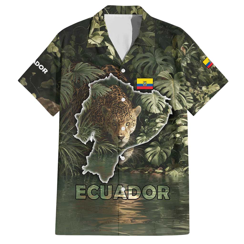 Ecuador Family Matching Short Sleeve Bodycon Dress and Hawaiian Shirt with Jaguar Rainforest Map Design - Wonder Print Shop