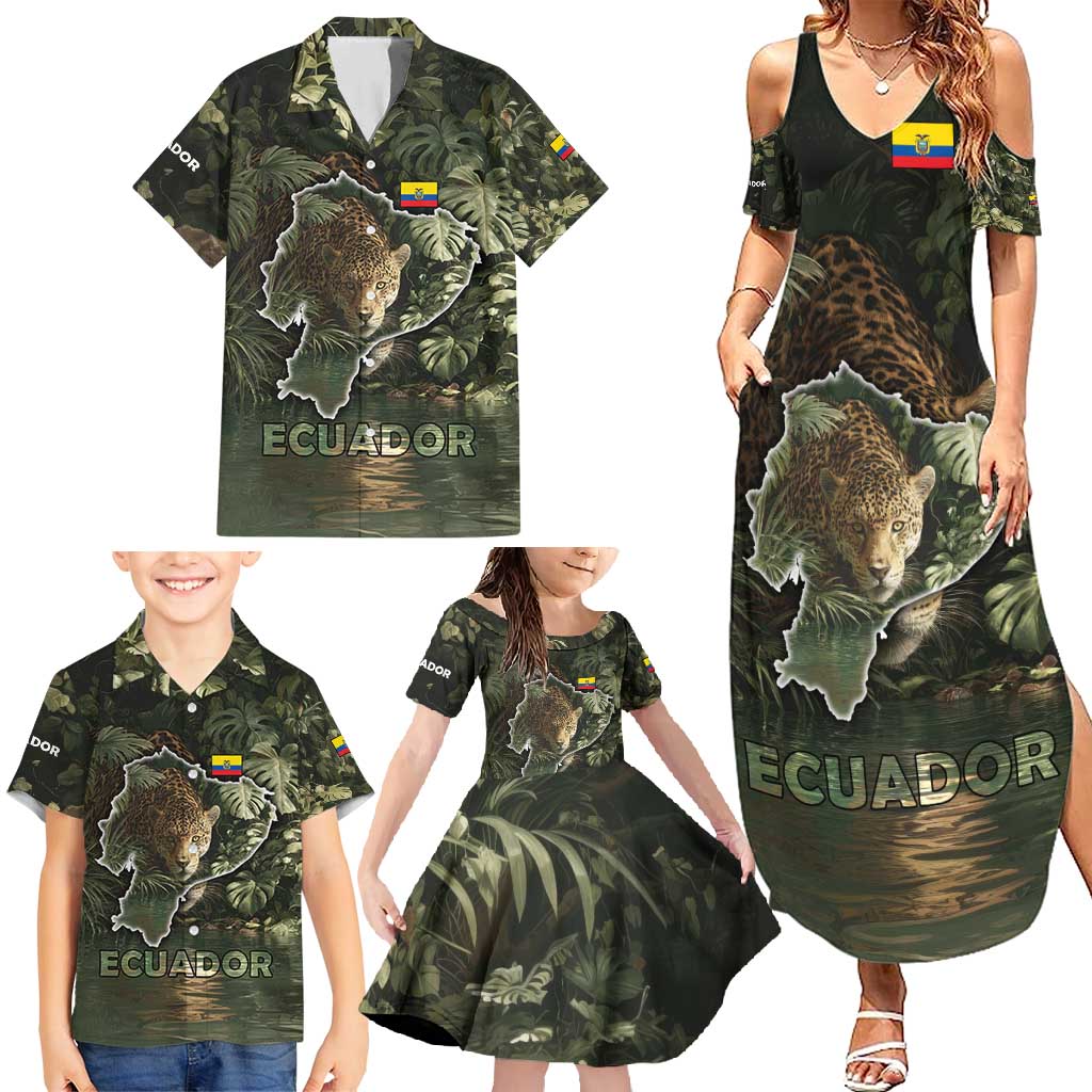 Ecuador Family Matching Summer Maxi Dress and Hawaiian Shirt with Jaguar Rainforest Map Design - Wonder Print Shop