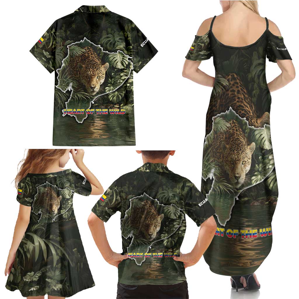 Ecuador Family Matching Summer Maxi Dress and Hawaiian Shirt with Jaguar Rainforest Map Design - Wonder Print Shop